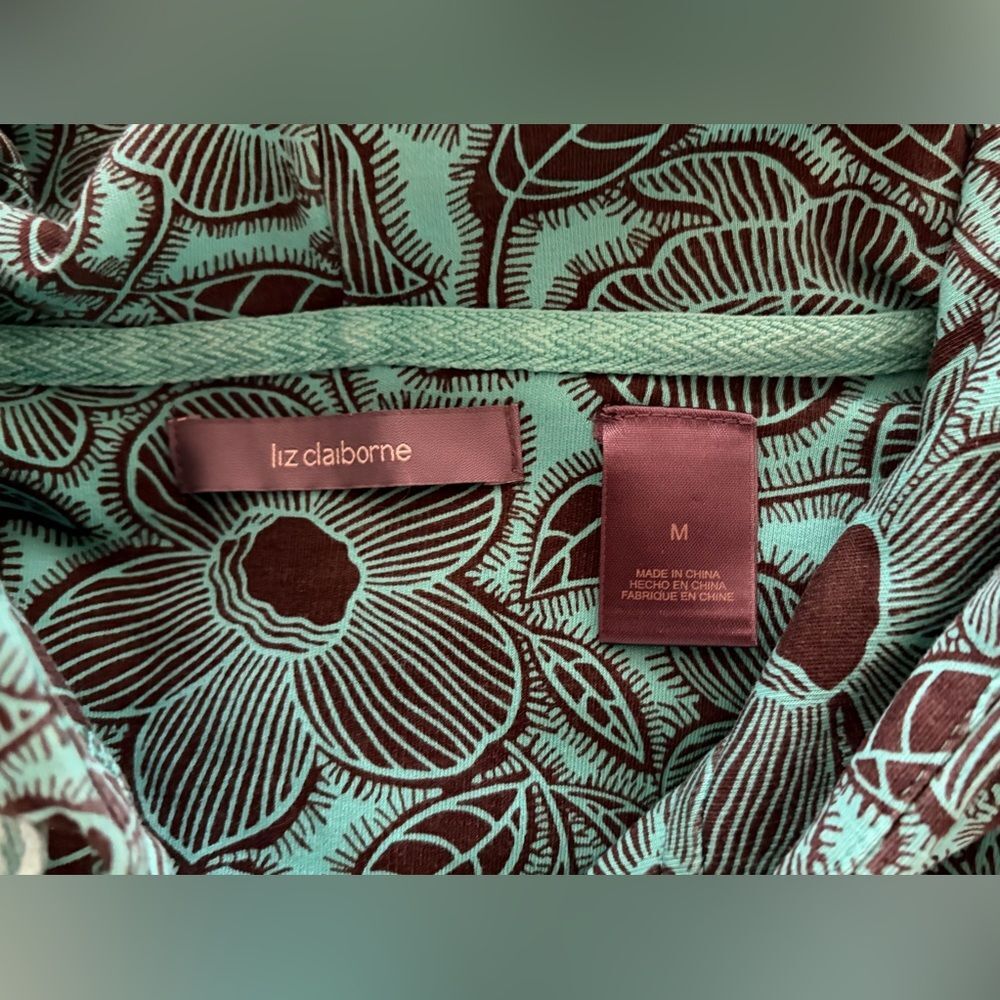 Liz Claiborne Teal and Brown Floral‎ Stretch Hoodie, Size Medium - Picture 3 of 13